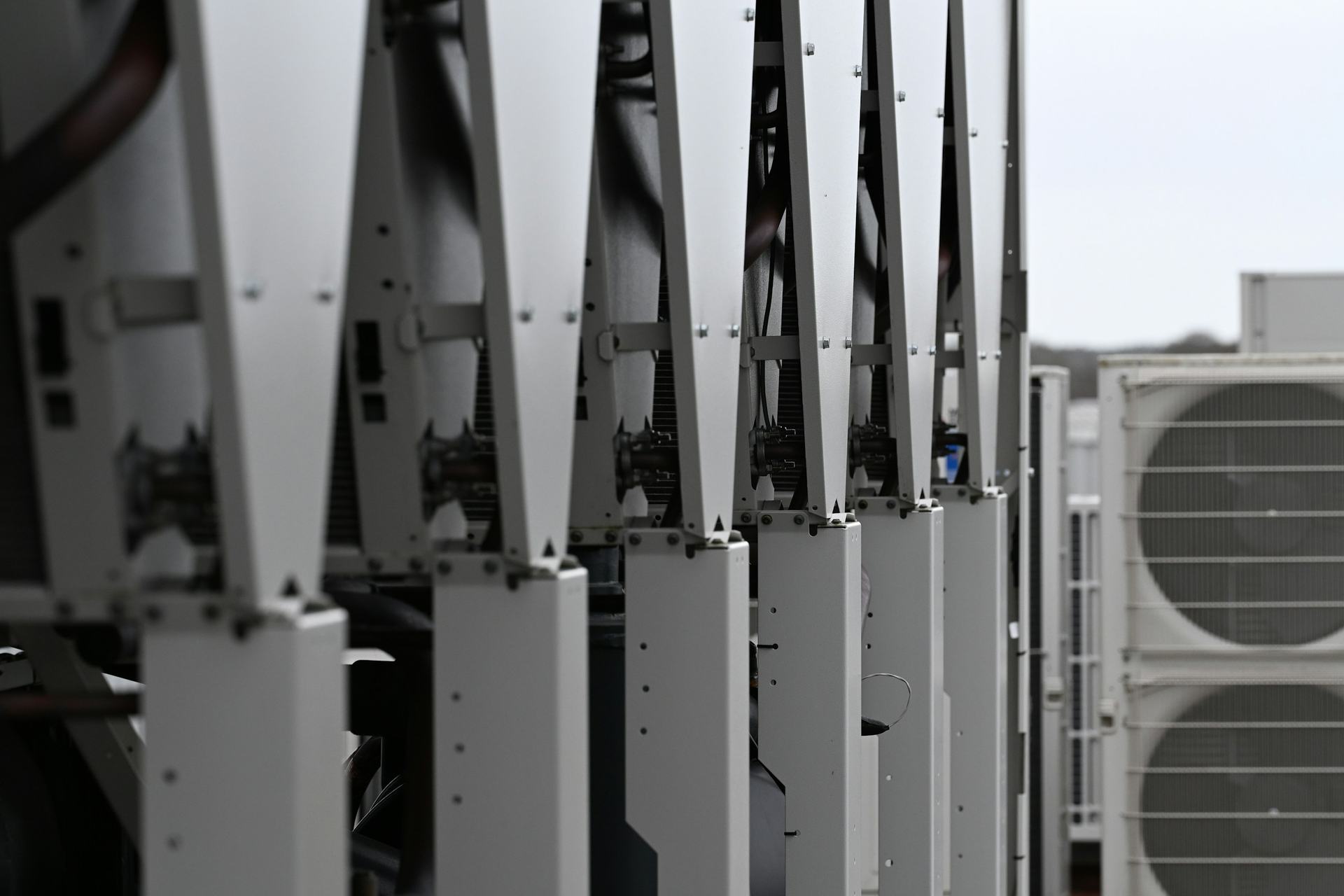 Row of condensing units on a rooftop